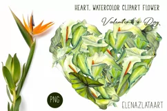 Heart, flower watercolor clipart. Valentines Day Product Image 1
