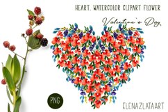 Heart, flower watercolor clipart. Valentines Day Product Image 1