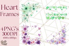 Watercolor Corner &amp; Border Clipart, Floral Frames, Heart Png Product Image 1