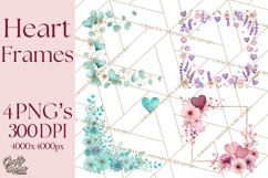 Watercolor Corner &amp; Border Clipart, Floral Frames, Heart Png Product Image 1