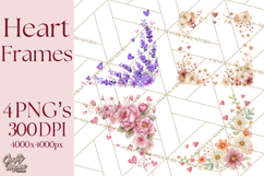 Watercolor Corner &amp; Border Clipart, Floral Frames, Heart Png Product Image 1