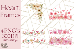 Watercolor Corner &amp; Border Clipart, Floral Frames, Heart Png Product Image 1