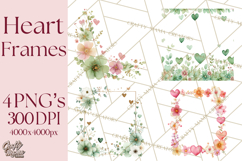 Watercolor Corner &amp; Border Clipart, Floral Frames, Heart Png Product Image 1