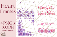Watercolor Corner &amp; Border Clipart, Floral Frames, Heart Png Product Image 1