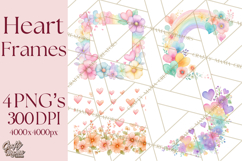 Watercolor Corner &amp; Border Clipart, Floral Frames, Heart Png Product Image 1