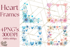 Watercolor Corner &amp; Border Clipart, Floral Frames, Heart Png Product Image 1