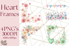 Watercolor Corner &amp; Border Clipart, Floral Frames, Heart Png Product Image 1