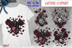 Anatomical heart clipart, gothic floral clipart, red roses Product Image 1