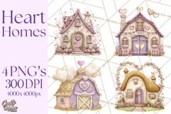 Heart Homes Valentine Clipart, Cozy Cottage PNG Product Image 1