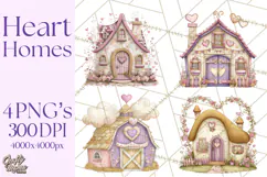 Heart Homes Valentine Clipart, Cozy Cottage PNG Product Image 1