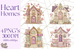 Heart Homes Valentine Clipart, Cozy Cottage PNG Product Image 1
