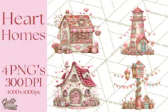 Heart Homes Valentine Clipart PNG, Whimsical Houses Product Image 1