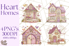 Heart Homes Valentine Clipart, Cozy Cottage PNG Product Image 1