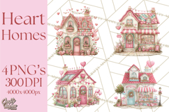 Heart Homes Valentine Clipart PNG, Whimsical Houses Product Image 1