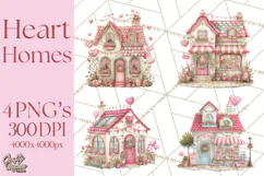 Heart Homes Valentine Clipart PNG, Whimsical Houses Product Image 1