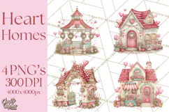 Heart Homes Valentine Clipart PNG, Whimsical Houses Product Image 1