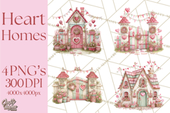 Heart Homes Valentine Clipart PNG, Whimsical Houses Product Image 1