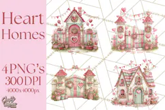 Heart Homes Valentine Clipart PNG, Whimsical Houses Product Image 1