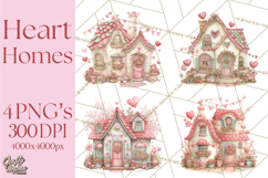 Heart Homes Valentine Clipart PNG, Whimsical Houses Product Image 1