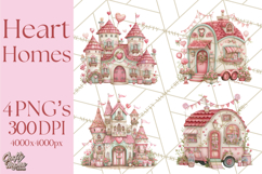 Heart Homes Valentine Clipart PNG, Whimsical Houses Product Image 1