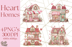 Heart Homes Valentine Clipart PNG, Whimsical Houses Product Image 1