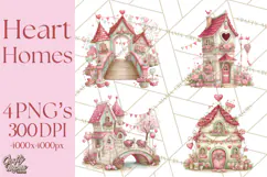 Heart Homes Valentine Clipart PNG, Whimsical Houses Product Image 1