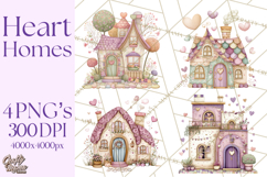 Heart Homes Valentine Clipart, Cozy Cottage PNG Product Image 1