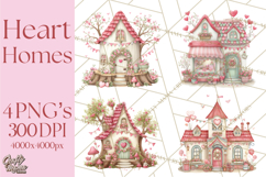 Heart Homes Valentine Clipart PNG, Whimsical Houses Product Image 1