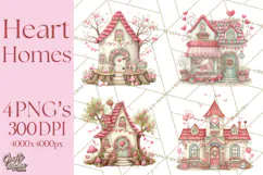 Heart Homes Valentine Clipart PNG, Whimsical Houses Product Image 1