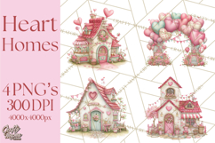Heart Homes Valentine Clipart PNG, Whimsical Houses Product Image 1