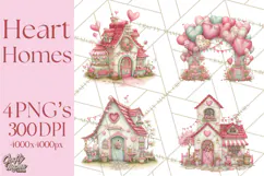 Heart Homes Valentine Clipart PNG, Whimsical Houses Product Image 1