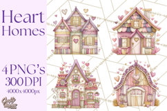 Heart Homes Valentine Clipart, Cozy Cottage PNG Product Image 1