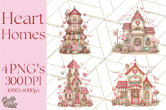 Heart Homes Valentine Clipart PNG, Whimsical Houses Product Image 1