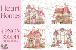 Heart Homes Valentine Clipart PNG, Whimsical Houses Product Image 1