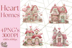 Heart Homes Valentine Clipart PNG, Whimsical Houses Product Image 1