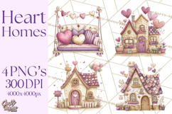 Heart Homes Valentine Clipart, Cozy Cottage PNG Product Image 1