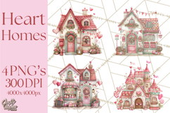 Heart Homes Valentine Clipart PNG, Whimsical Houses Product Image 1