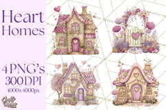 Heart Homes Valentine Clipart, Cozy Cottage PNG Product Image 1