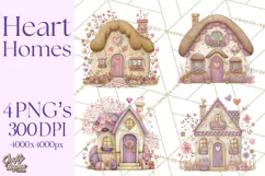 Heart Homes Valentine Clipart, Cozy Cottage PNG Product Image 1