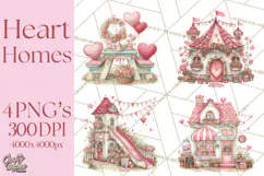 Heart Homes Valentine Clipart PNG, Whimsical Houses Product Image 1