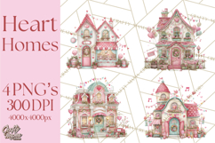 Heart Homes Valentine Clipart PNG, Whimsical Houses Product Image 1