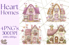 Heart Homes Valentine Clipart, Cozy Cottage PNG Product Image 1