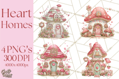 Heart Homes Valentine Clipart PNG, Whimsical Houses Product Image 1