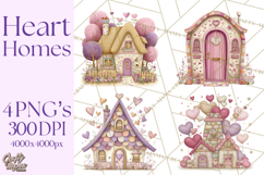 Heart Homes Valentine Clipart, Cozy Cottage PNG Product Image 1