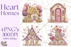 Heart Homes Valentine Clipart, Cozy Cottage PNG Product Image 1