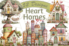 Valentine Heart Homes Clipart, Cozy Cottage Love Clip Art Product Image 1