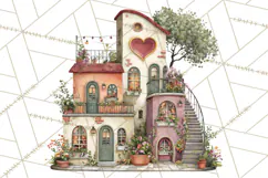 Valentine Heart Homes Clipart, Cozy Cottage Love Clip Art Product Image 3