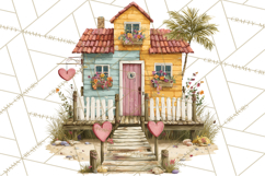 Valentine Heart Homes Clipart, Cozy Cottage Love Clip Art Product Image 5