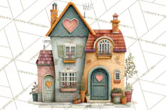 Valentine Heart Homes Clipart, Cozy Cottage Love Clip Art Product Image 2