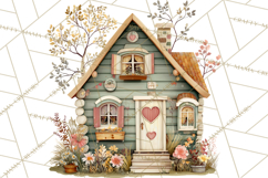 Valentine Heart Homes Clipart, Cozy Cottage Love Clip Art Product Image 5